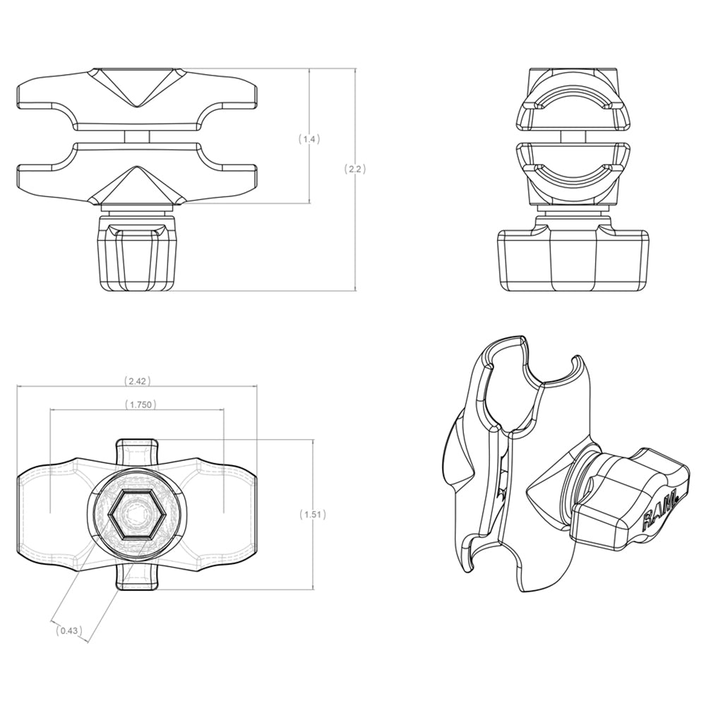 RAM Mount Short Double Socket Arm f/1" Ball Bases [RAM-B-201U-A]