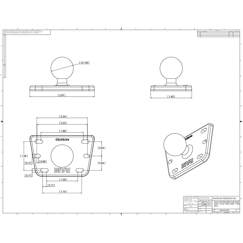 RAM Mount Motorcycle Brake/Clutch Cover w/1" Ball [RAM-B-345U]