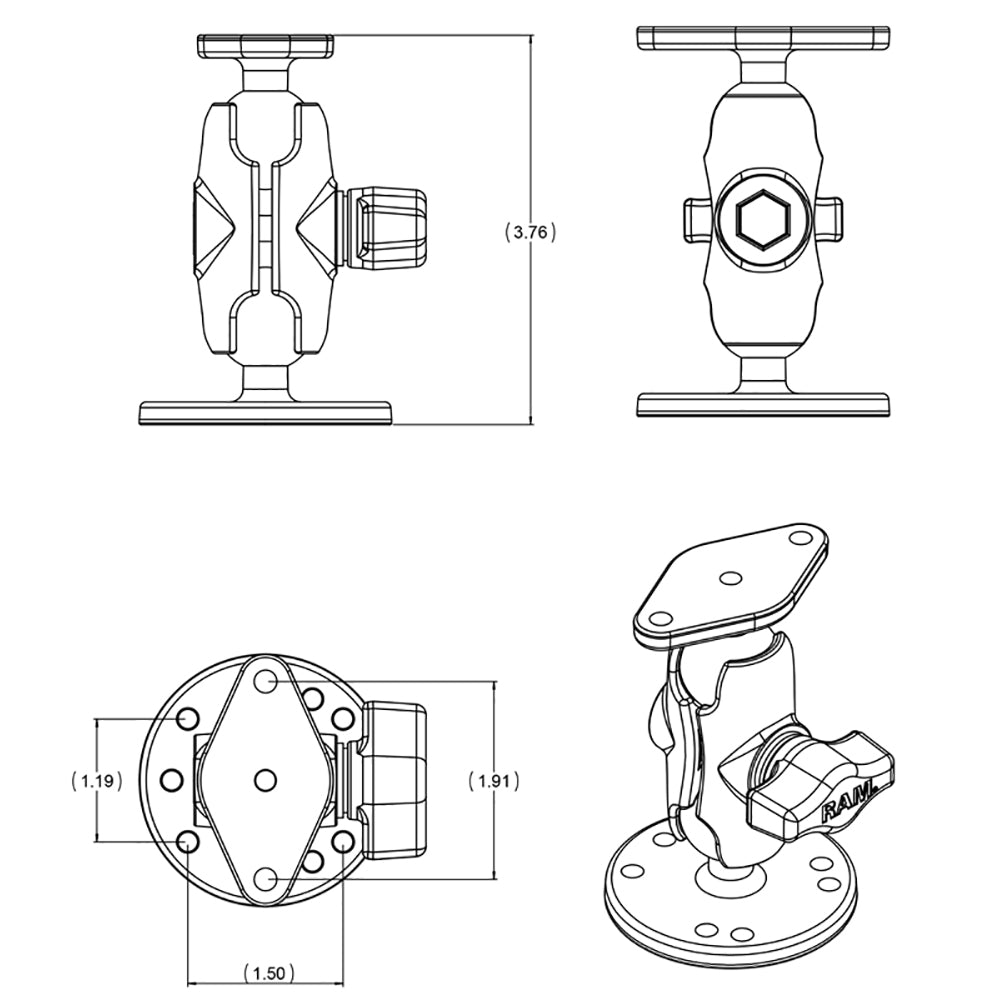 RAM Mount Flat Surface Mount Short Arm w/Diamond Base [RAM-B-138U-A]