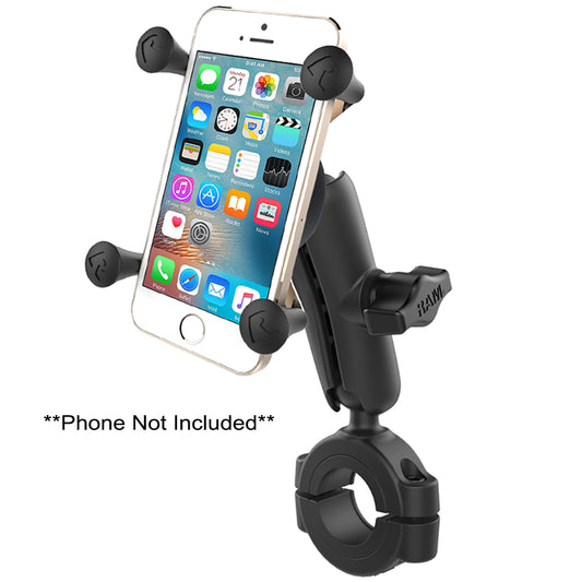 RAM Mount RAM Torque 1 1/8" - 1 1/2" Diameter Handlebar/Rail Bae with 1" Ball, Medium Arm and X-Grip for Larger Phones [RAM-B-408-112-15-UN7U]