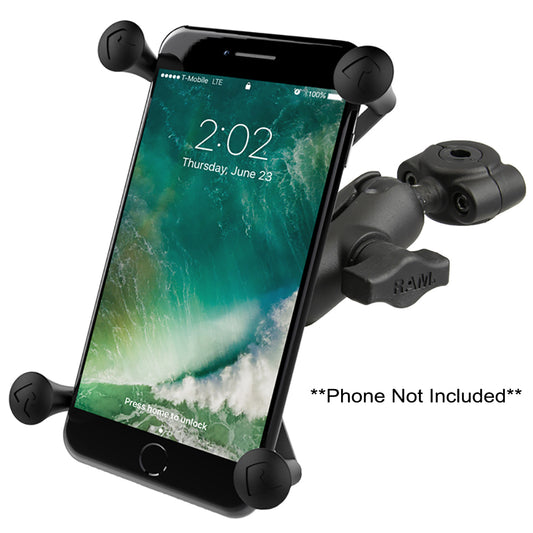 RAM Mount RAM Torque 3/8" - 5/8" Diameter Mini Rail Base with 1" Ball, Short Arm and X-Grip for Larger Phones [RAM-B-408-37-62-A-UN10]