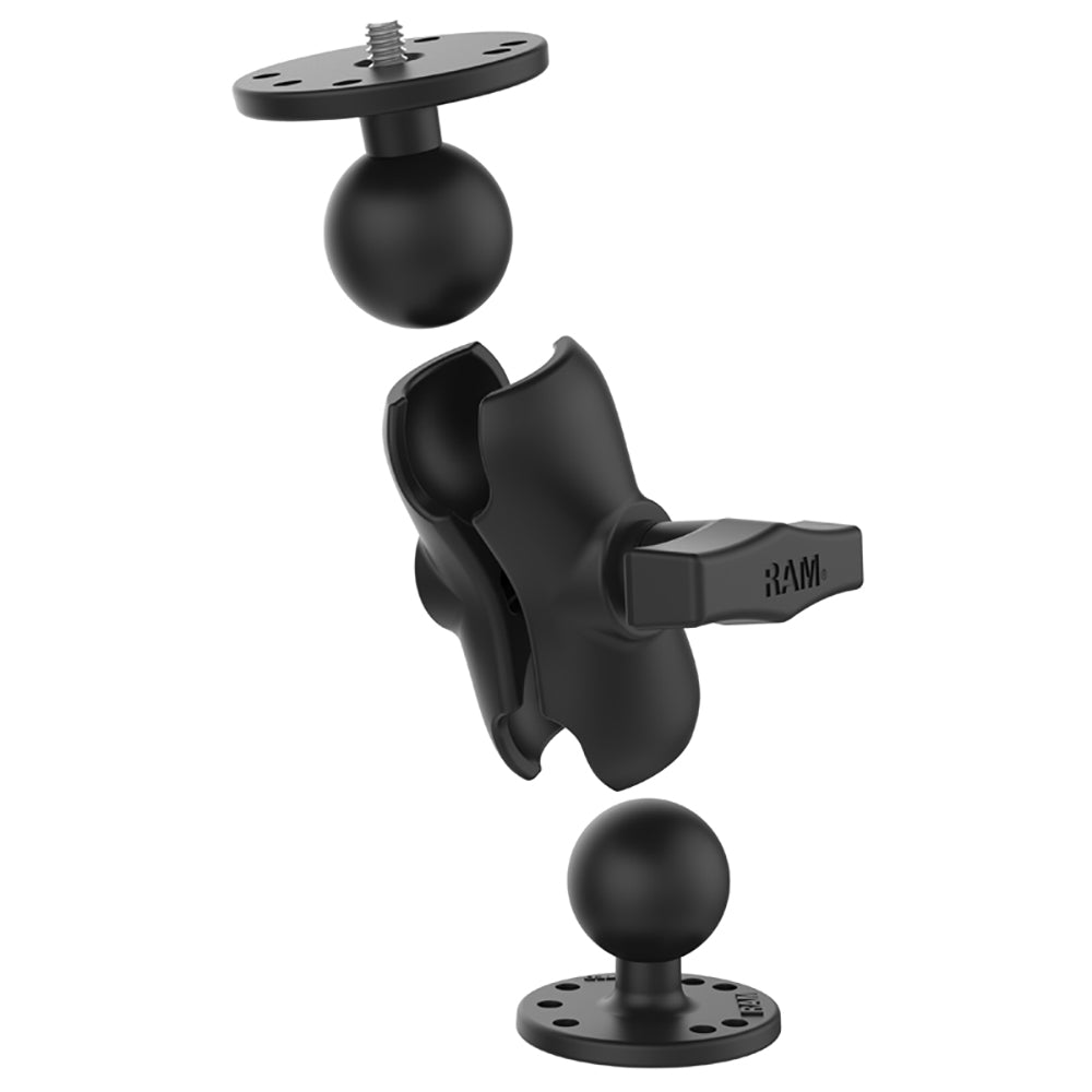 RAM Mount RAM Double Ball Mount w/1/4"-20 Male Thread - Short Arm [RAM-101AU-B]